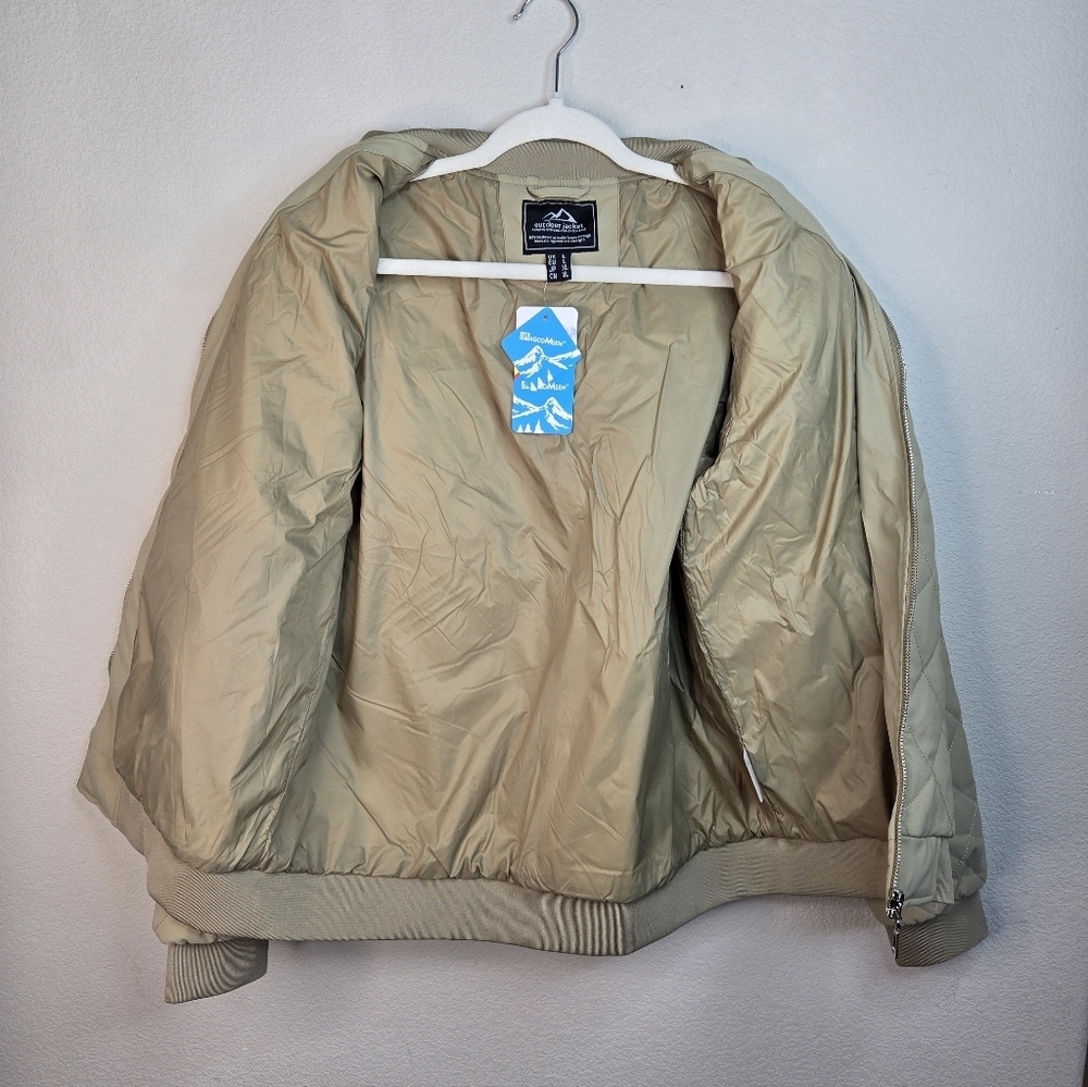 Magcomsen Women's Lightweight Jacket Sz L Khaki Beige Stitch Quilted Pockets - Picture 8 of 12